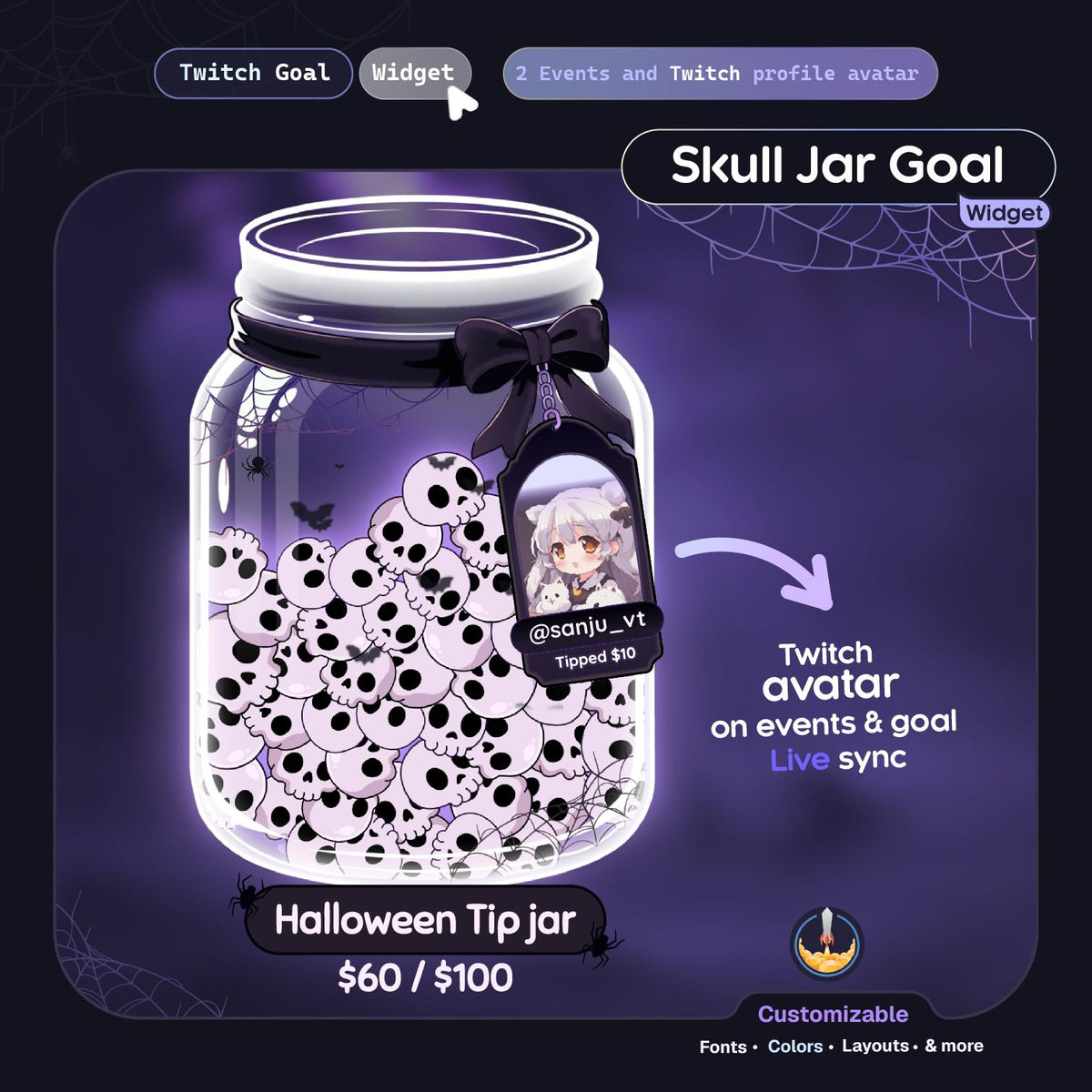 Skull Jar Goal • Twitch Goal Widget • Spooky Stream Widget (Streamelements) • Instant Download