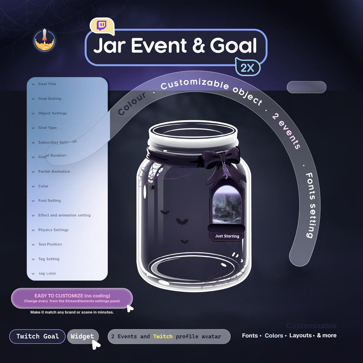 Skull Jar Goal • Twitch Goal Widget • Spooky Stream Widget (Streamelements) • Instant Download