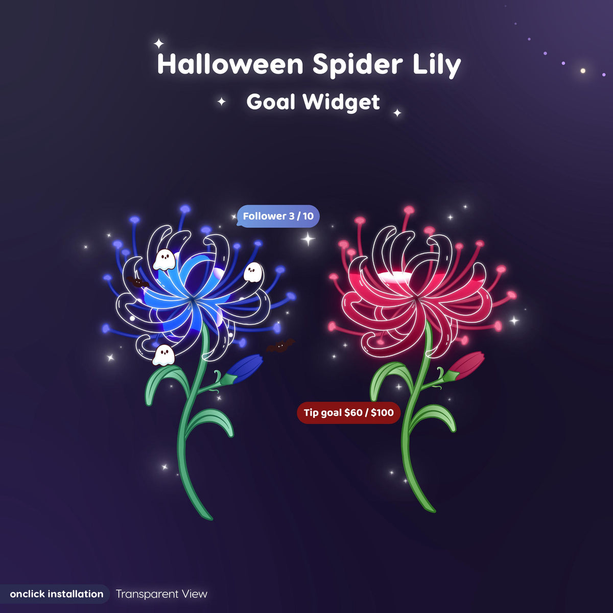 Animated Halloween Spider Lily Twitch Goal Widget | Kawaii Ghost Bat Decor (Digital Download)