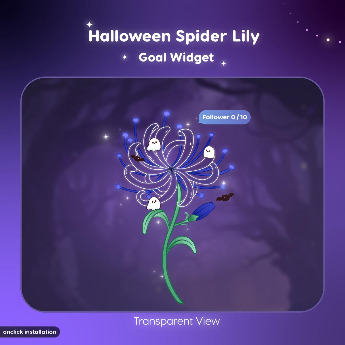 Spooky Spider Lily Twitch Goal Widget for Streamers  | Animated Halloween Alert Widget | Kawaii Ghost Bat Decor
