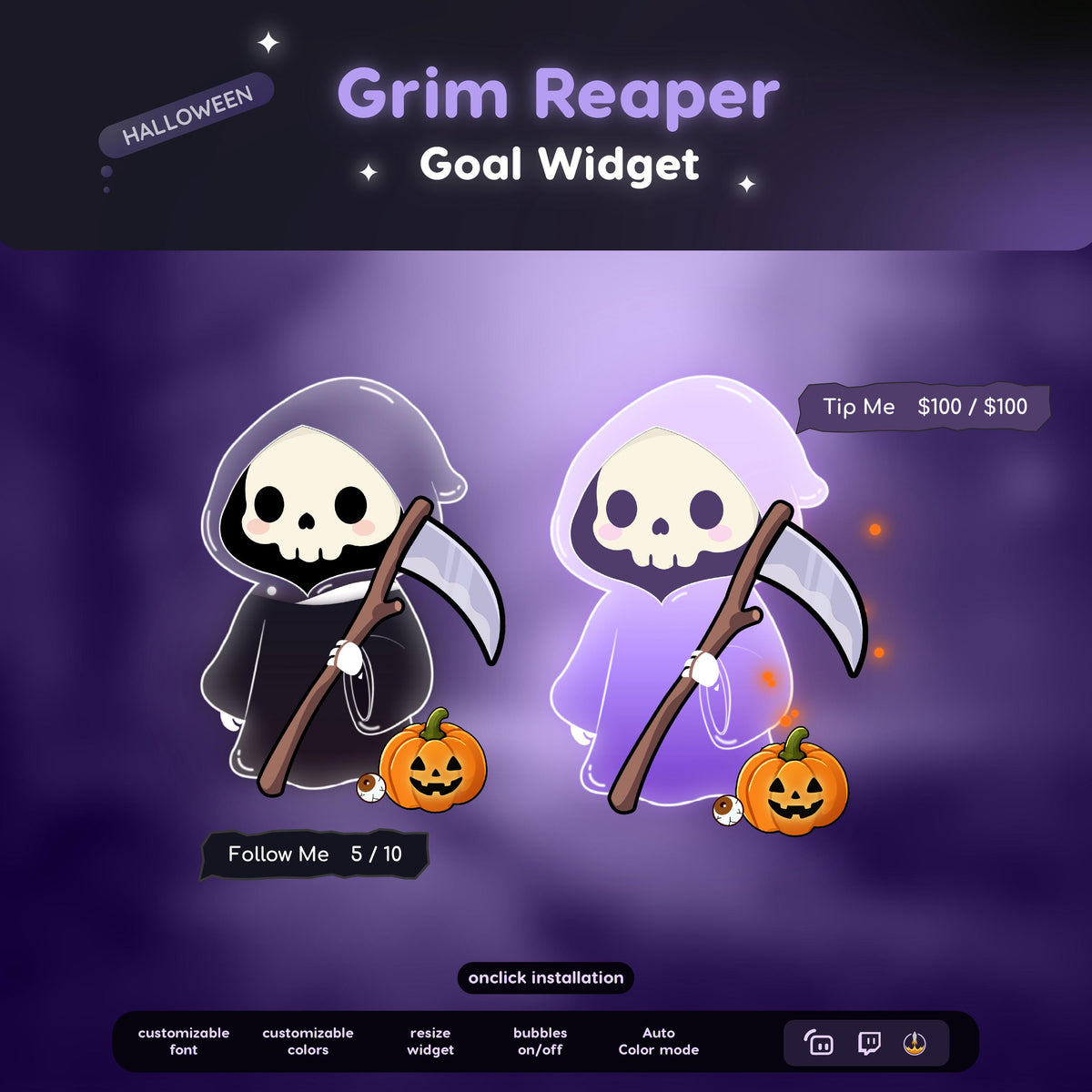 Halloween Grim Reaper Goal widget For twitch streamers | Oneclick Installation | Streamelements | Streamlabs | OBS