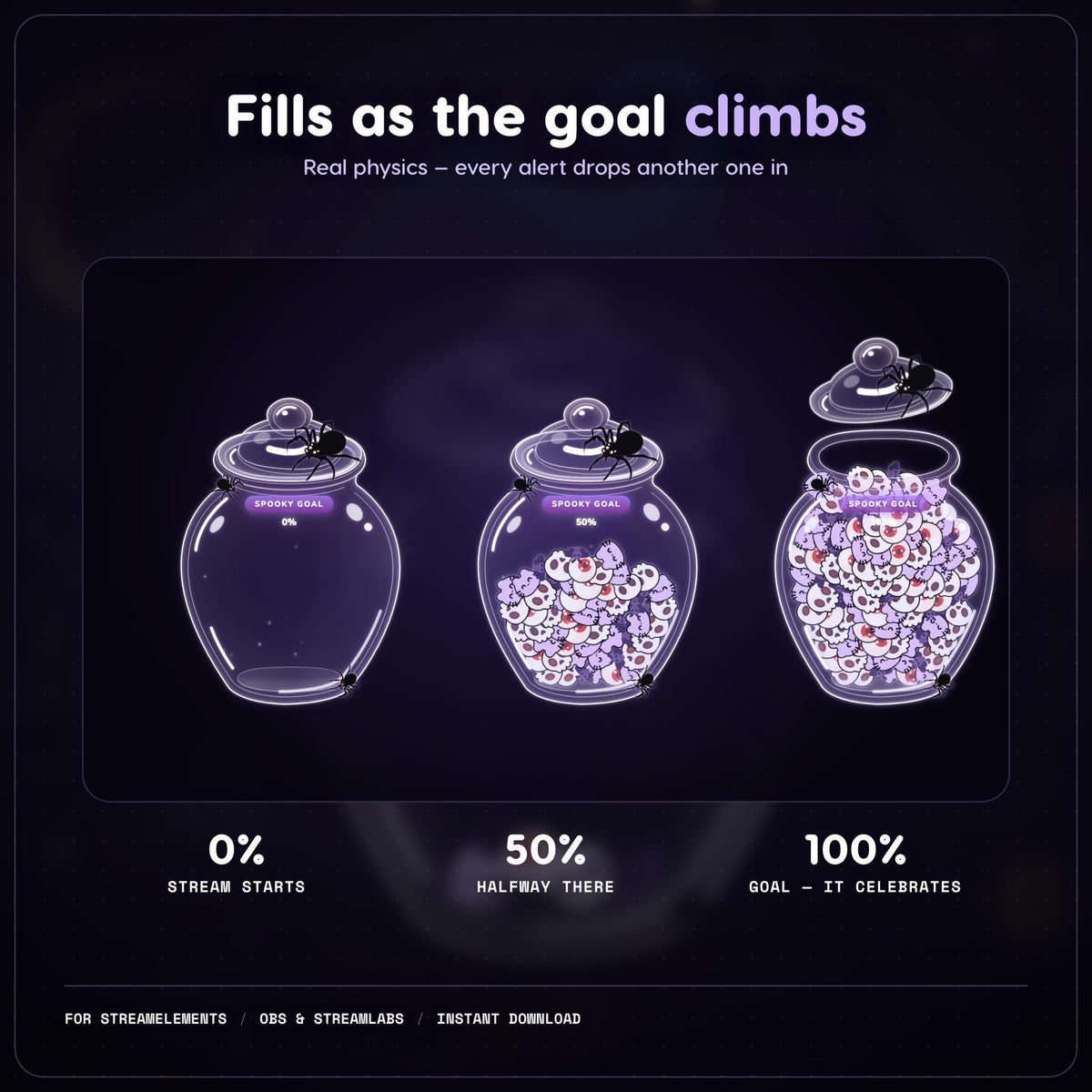 Spooky Jar Goal Widget for StreamElements | Animated Halloween Twitch Sub Goal Overlay, Falling Skulls Donation Tracker, OBS Kick Ko-fi