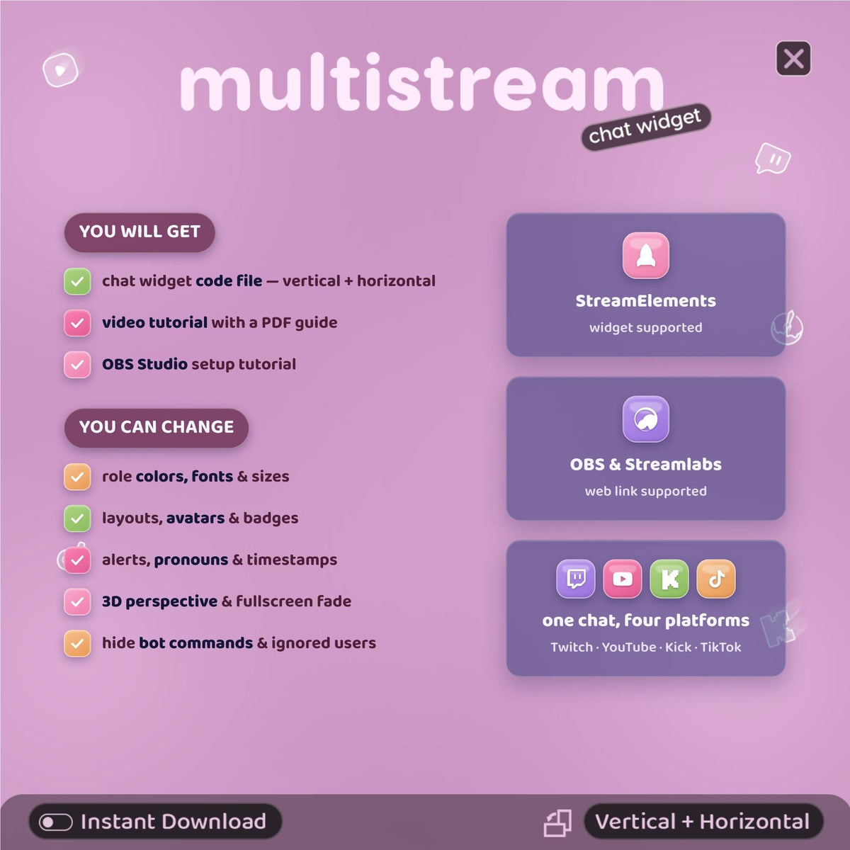 Multistream Chat Widget • Rosa Chick Overlay, 3D Chat (Digital Download)