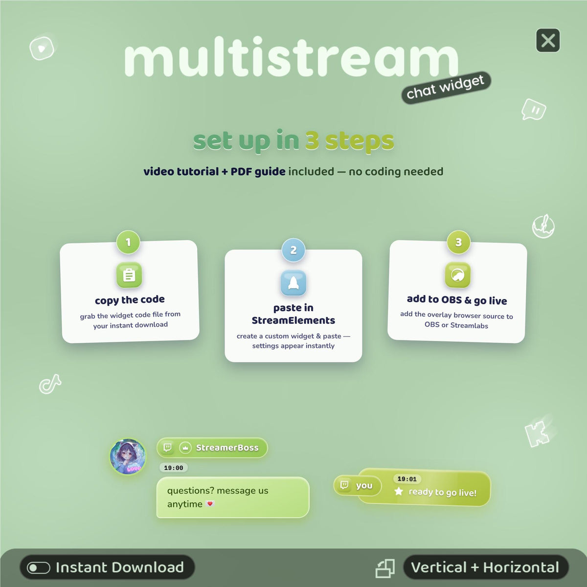Multistream Chat Widget • Matcha Clover Overlay (Twitch, YouTube, Kick, TikTok)