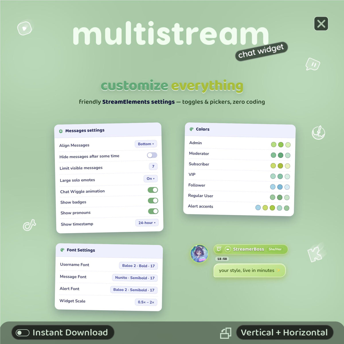 Multistream Chat Widget • Matcha Clover Overlay (Twitch, YouTube, Kick, TikTok)