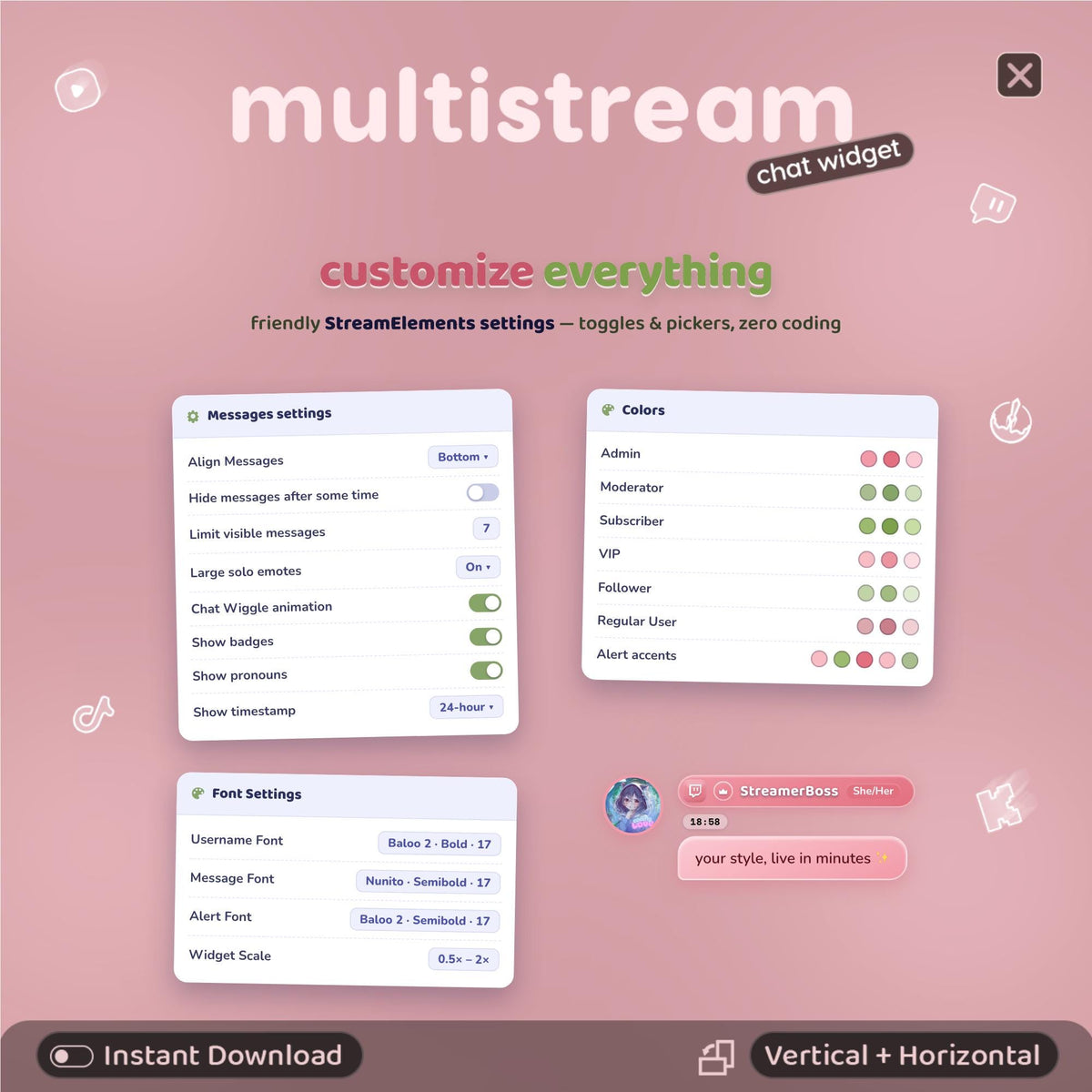 Multistream Chat Widget • Garden-Pink Overlay, 3D Chat (Digital Download)