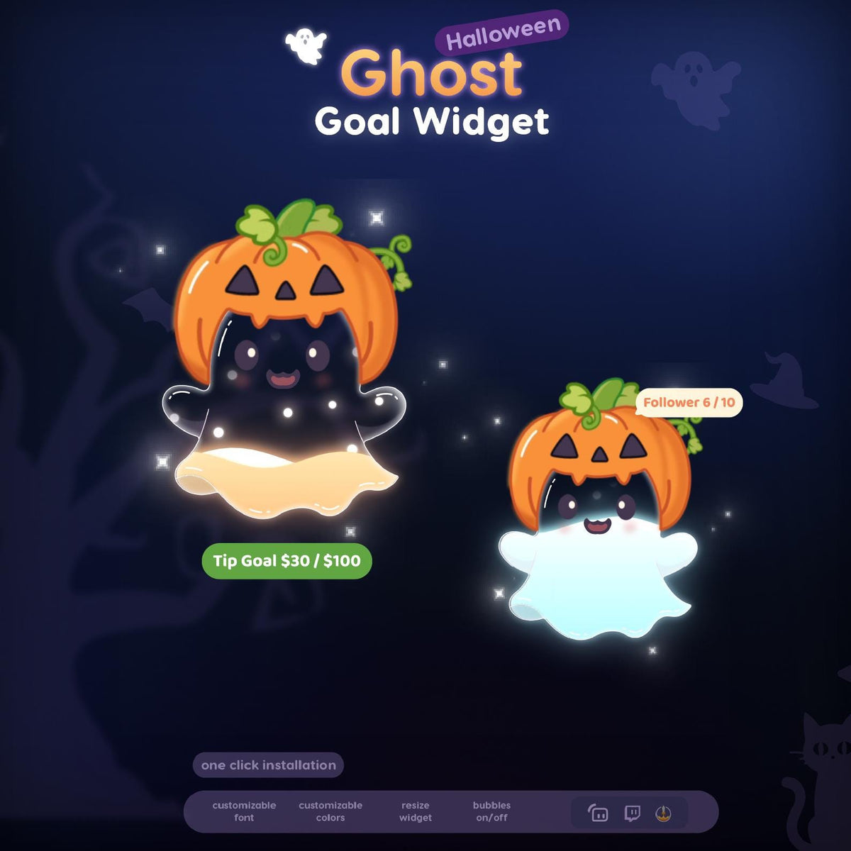 Ghost Goal Widget with Animated Pumpkin, Halloween Twitch Overlay for StreamElements Streamlabs OBS