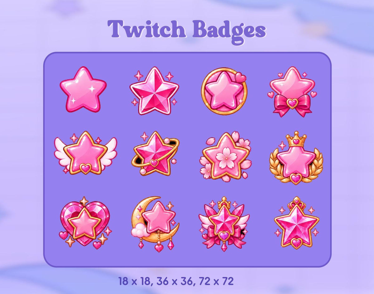 Cosmic Star Twitch sub badges for Steamers | Kawaii art | Pink vibe