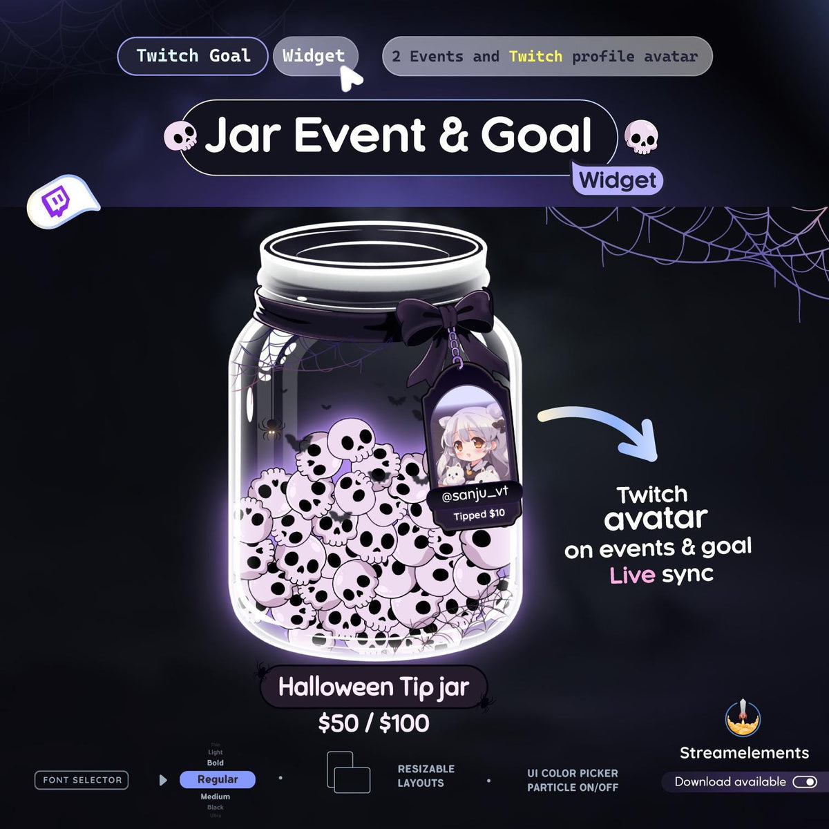 Skull Jar Goal • Twitch Goal Widget • Spooky Stream Widget (Streamelements) • Instant Download