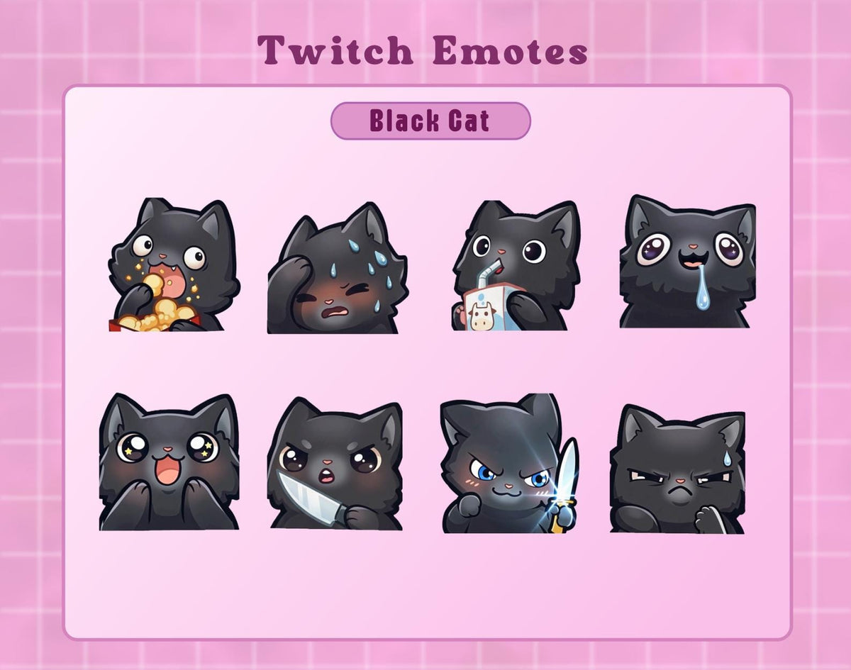 Animated Black Cat Twitch Emotes - Silly Black Cat - Luna Cats