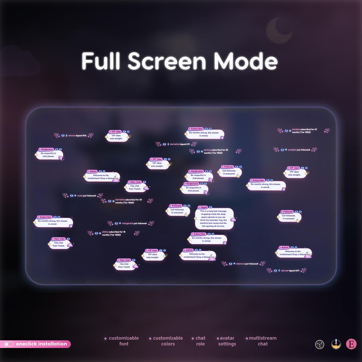 Pastel Pink Cosmic Galaxy Multistream  Chat Widget | | Twitch YouTube Kick  Animated Widget | Kawaii Streamer and Vtubers