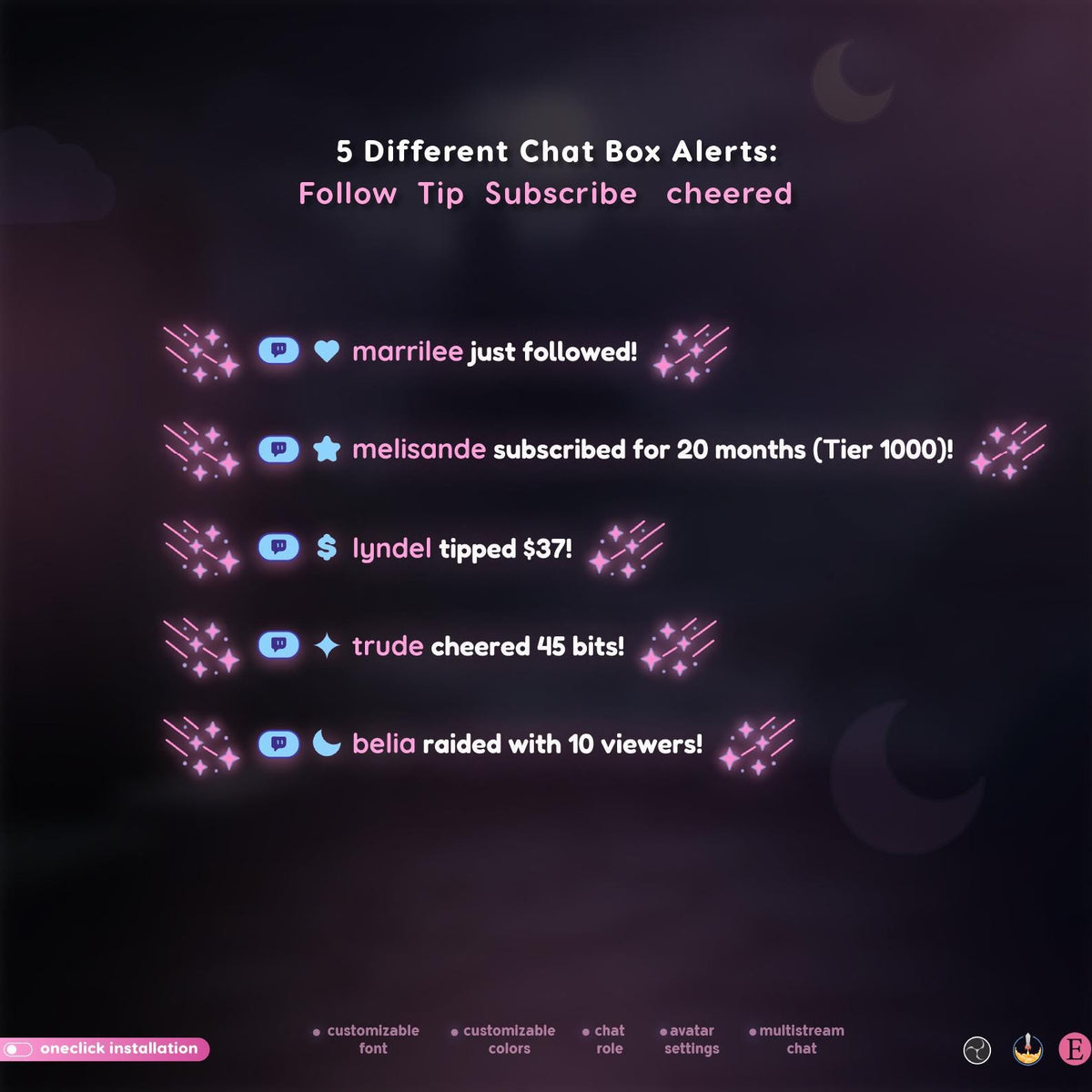Pastel Pink Cosmic Galaxy Multistream  Chat Widget | | Twitch YouTube Kick  Animated Widget | Kawaii Streamer and Vtubers