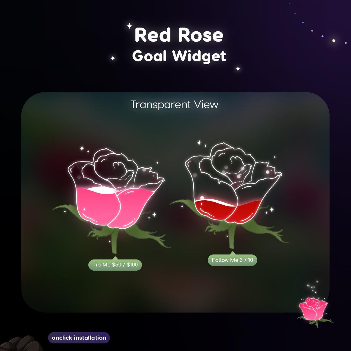 Animated Rose Goal Widget for Twitch | Liquid Fill Follower Sub Tip Bar (Digital Download)