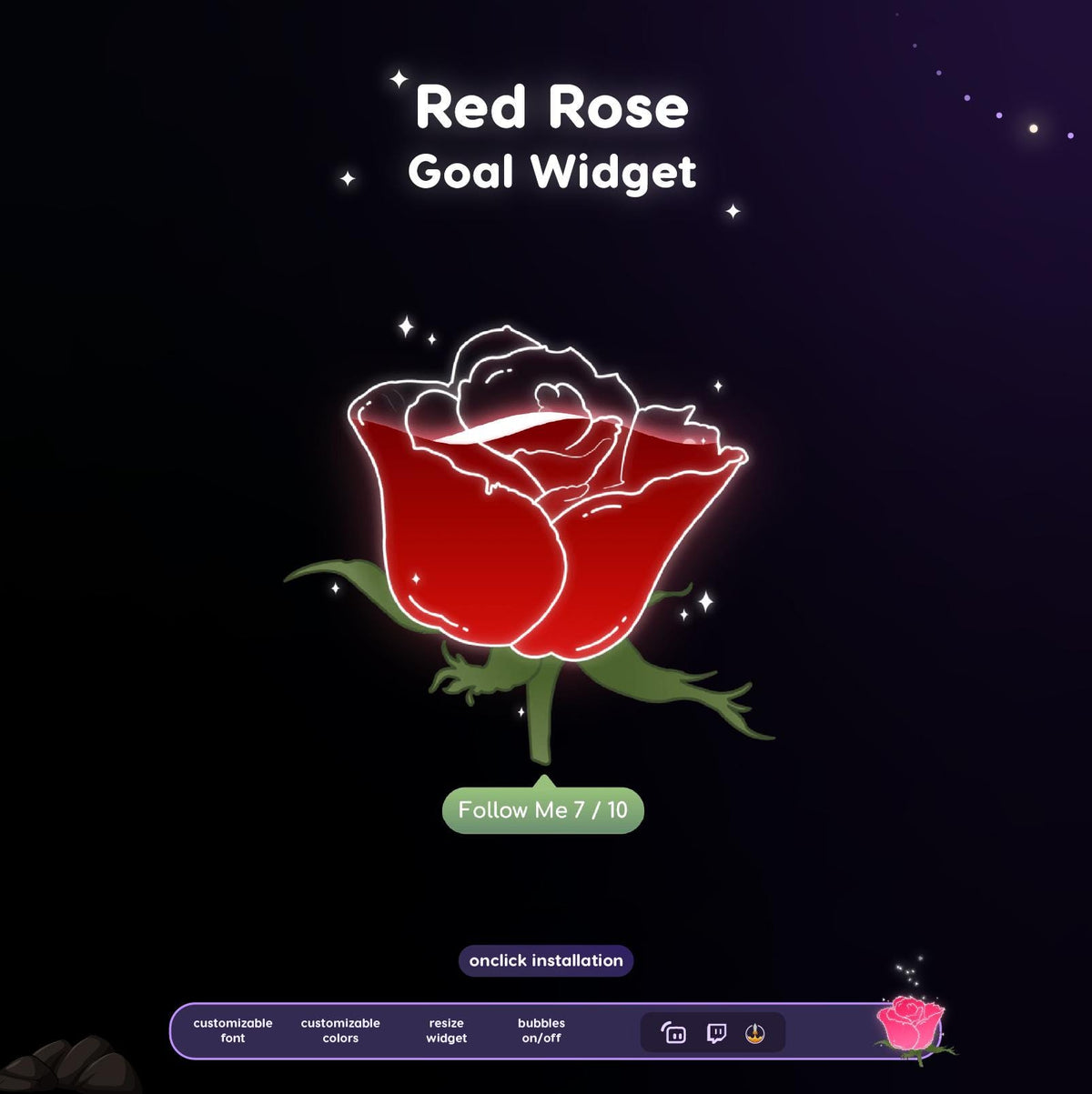 Animated Rose Goal Widget for Twitch | Liquid Fill Follower Sub Tip Bar (Digital Download)