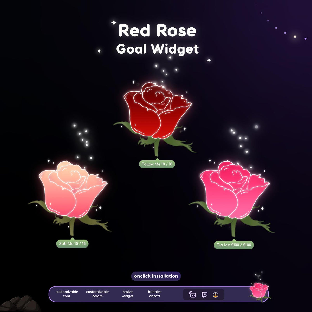 Animated Rose Goal Widget for Twitch | Liquid Fill Follower Sub Tip Bar (Digital Download)