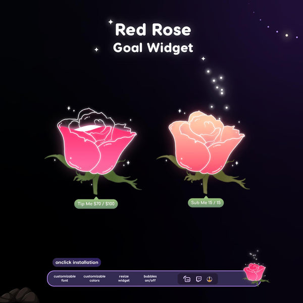 Animated Rose Goal Widget for Twitch | Liquid Fill Follower Sub Tip Bar (Digital Download)