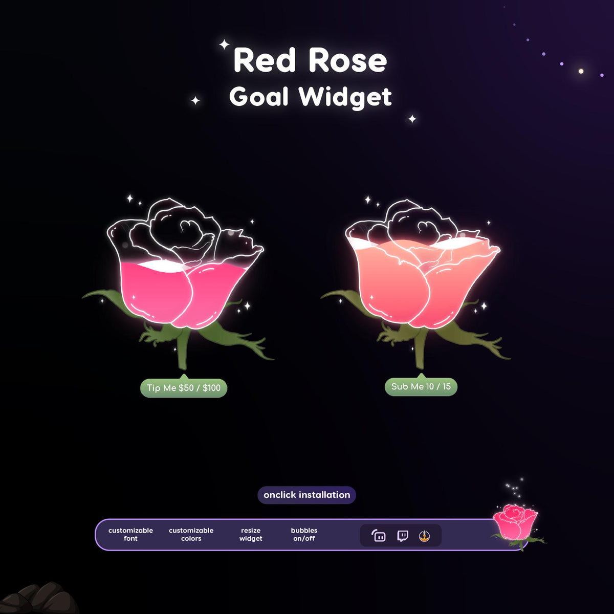 Animated Rose Goal Widget for Twitch | Liquid Fill Follower Sub Tip Bar (Digital Download)