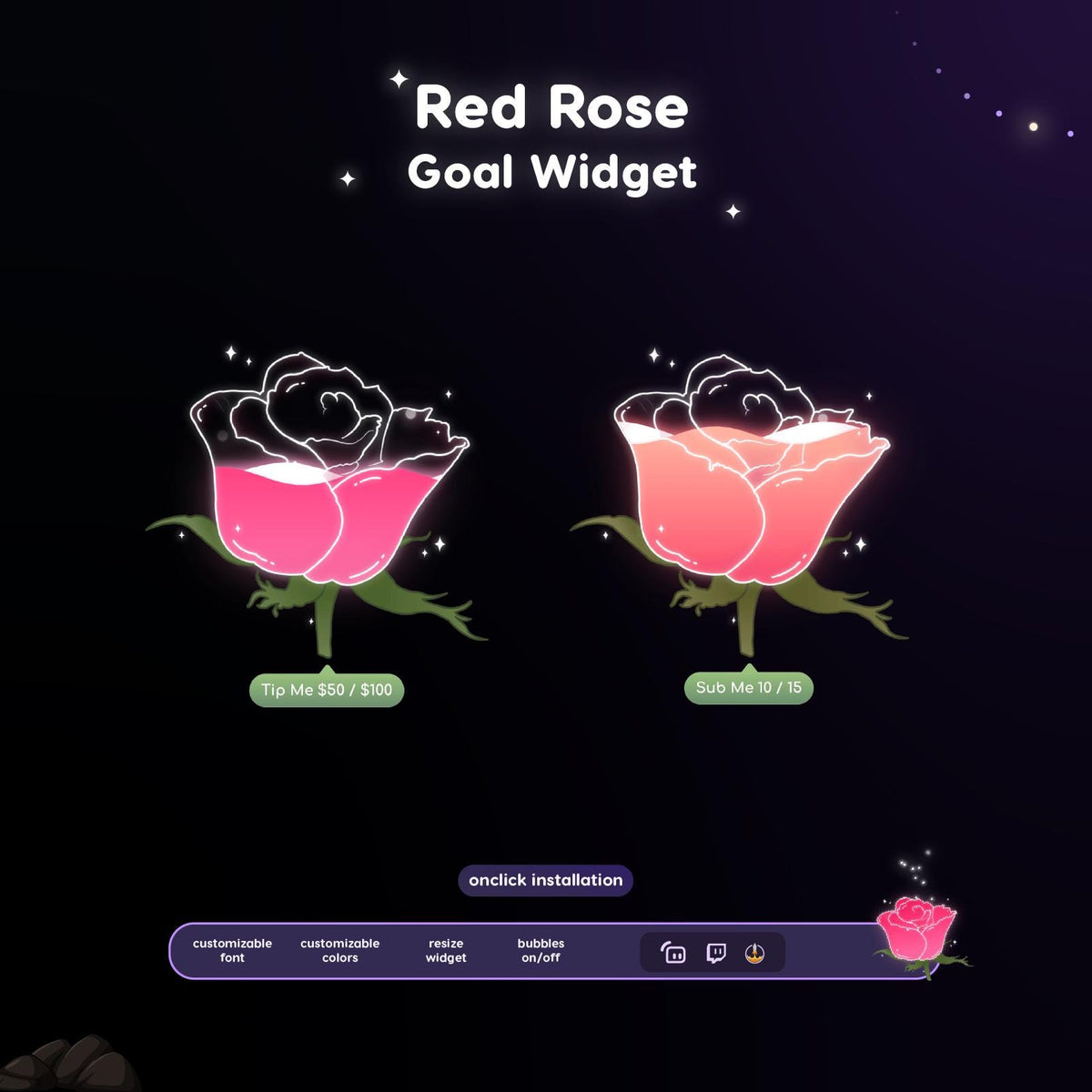 Animated Rose Goal Widget for Twitch | Liquid Fill Follower Sub Tip Bar (Digital Download)