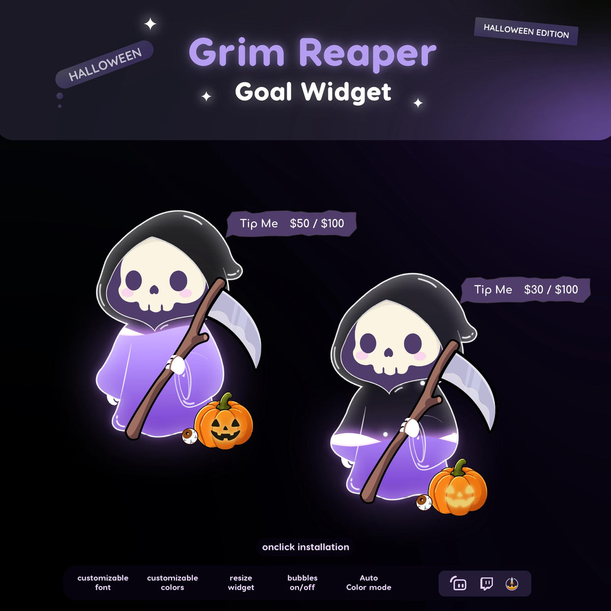 Halloween Grim Reaper Goal widget For twitch streamers | Oneclick Installation | Streamelements | Streamlabs | OBS