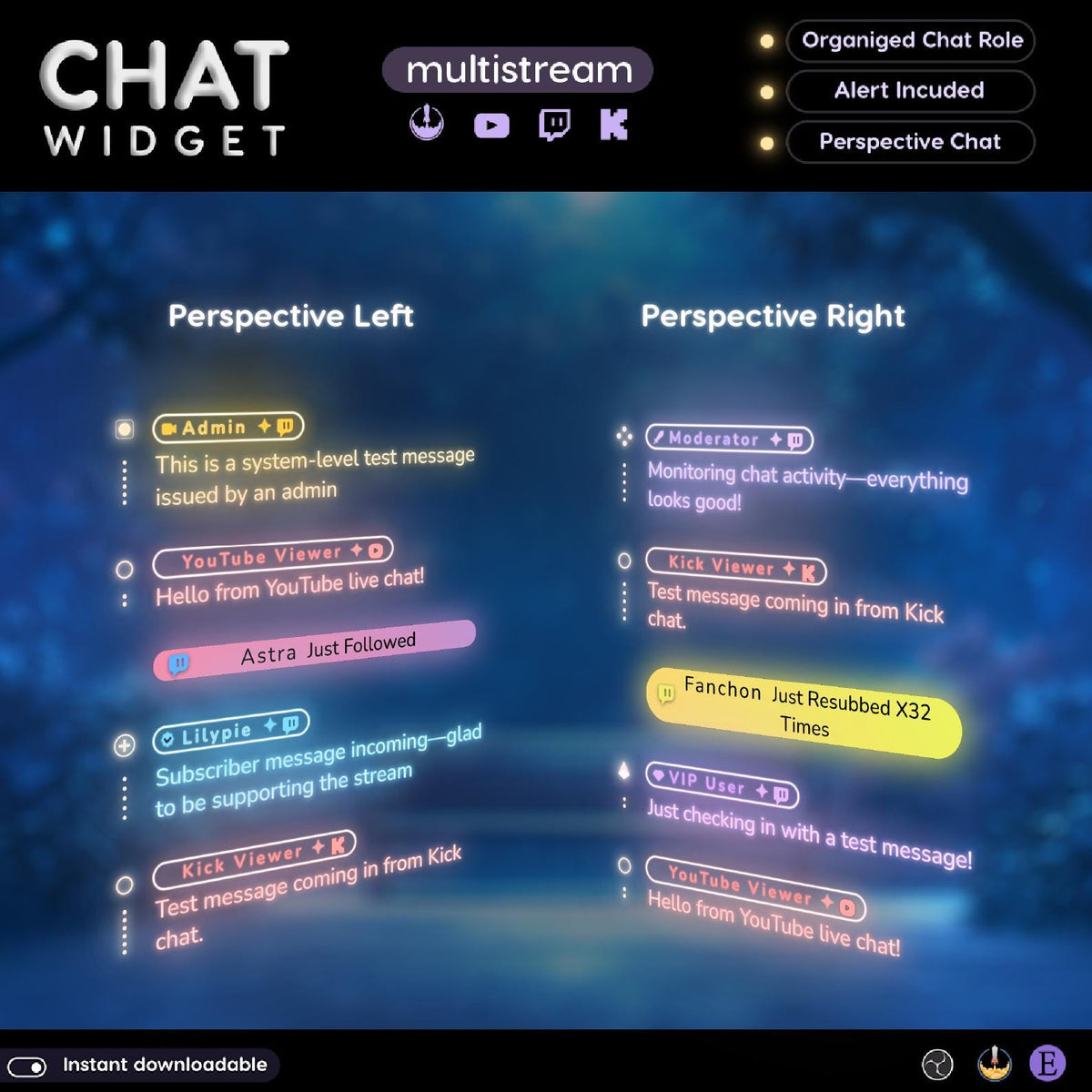 Neon Animated Twitch Chat and Goal Widget | Multistream Transparent Glow Stream Overlay (Digital Download) Youtube • Kick