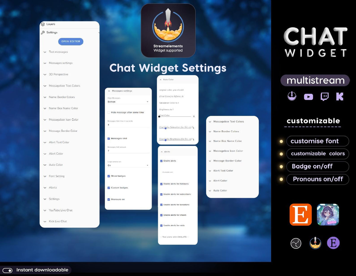 Neon Animated Twitch Chat and Goal Widget | Multistream Transparent Glow Stream Overlay (Digital Download) Youtube • Kick