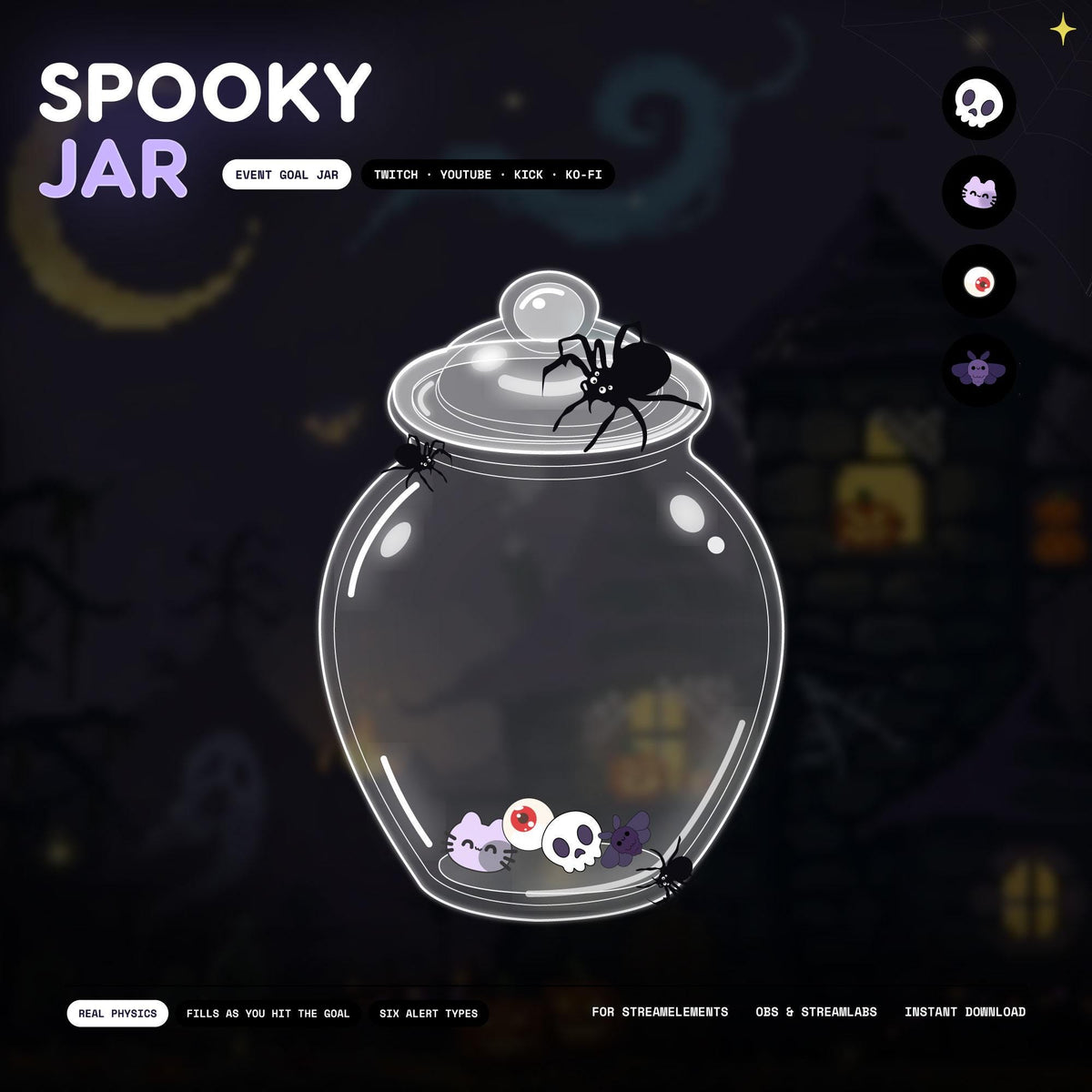 Spooky Jar Goal Widget for StreamElements | Animated Halloween Twitch Sub Goal Overlay, Falling Skulls Donation Tracker, OBS Kick Ko-fi