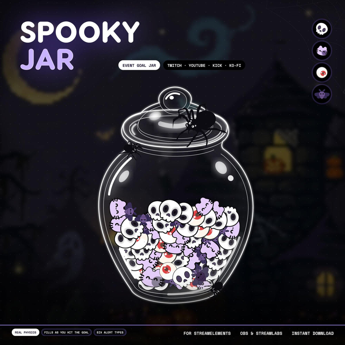 Spooky Jar Goal Widget for StreamElements | Animated Halloween Twitch Sub Goal Overlay, Falling Skulls Donation Tracker, OBS Kick Ko-fi