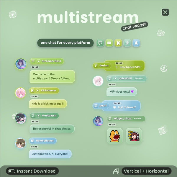 Multistream Chat Widget • Matcha Clover Overlay (Twitch, YouTube, Kick, TikTok)
