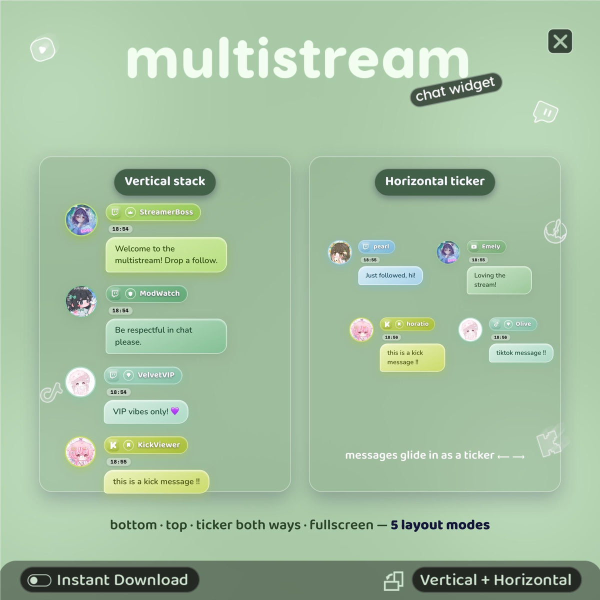 Multistream Chat Widget • Matcha Clover Overlay (Twitch, YouTube, Kick, TikTok)