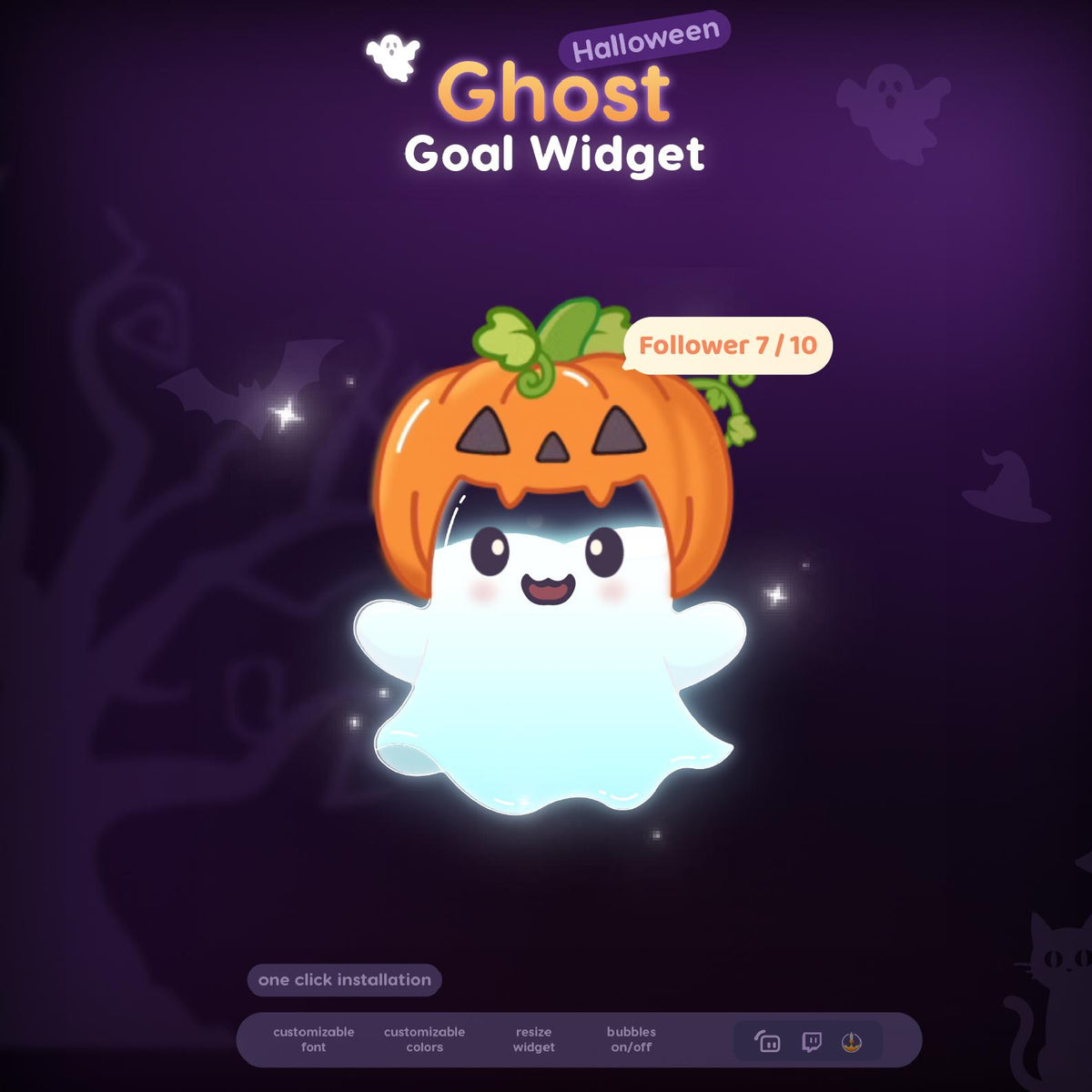 Ghost Goal Widget with Animated Pumpkin, Halloween Twitch Overlay for StreamElements Streamlabs OBS