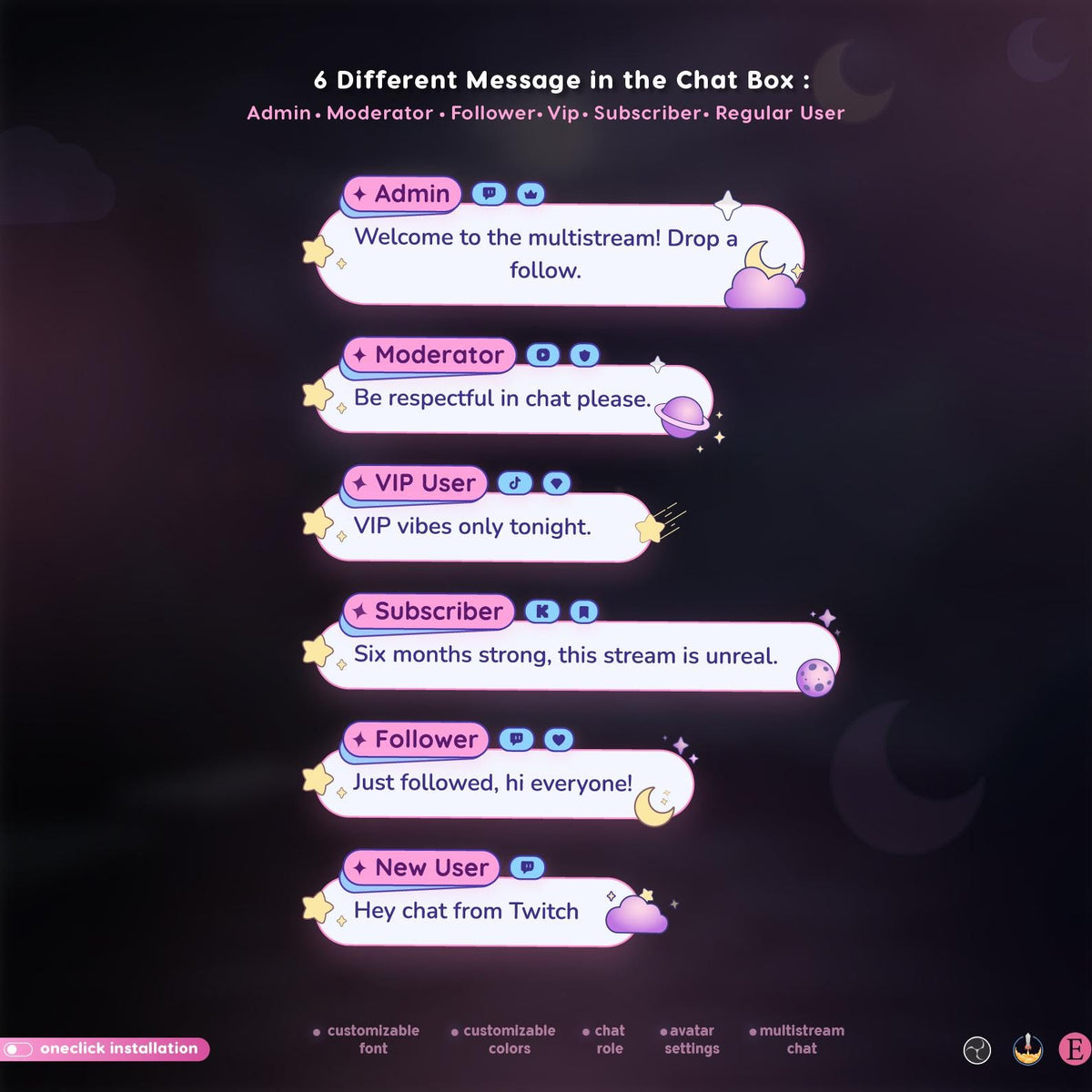 Pastel Pink Cosmic Galaxy Multistream  Chat Widget | | Twitch YouTube Kick  Animated Widget | Kawaii Streamer and Vtubers