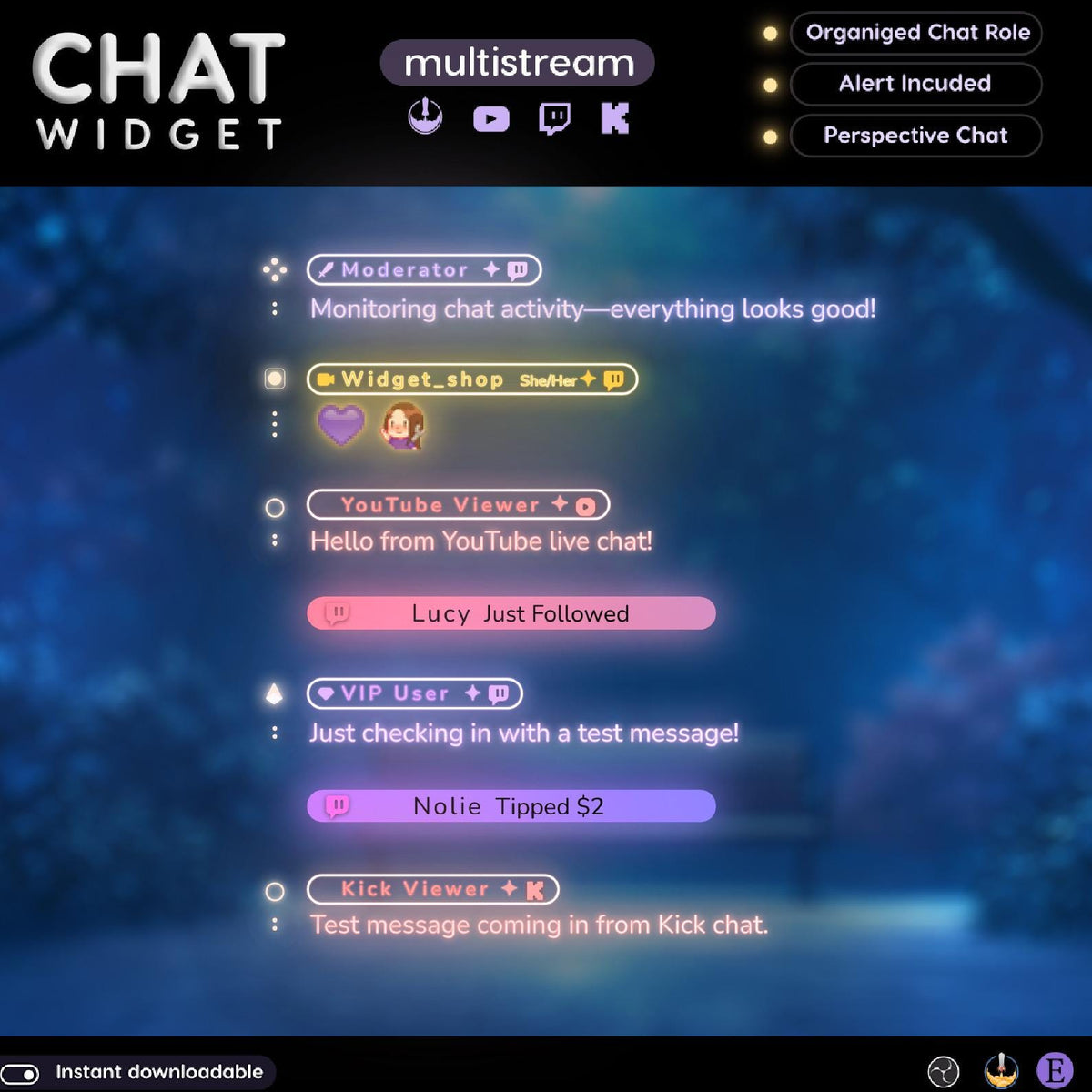 Neon Animated Twitch Chat and Goal Widget | Multistream Transparent Glow Stream Overlay (Digital Download) Youtube • Kick