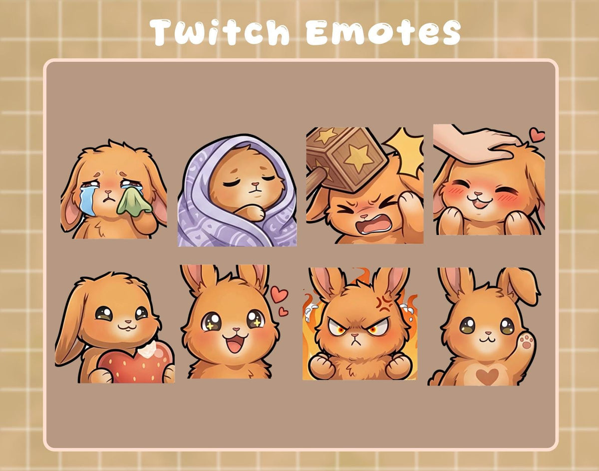Animated Chibi Bunny Emote Package | Brown Rabbit | for Twitch Steamers