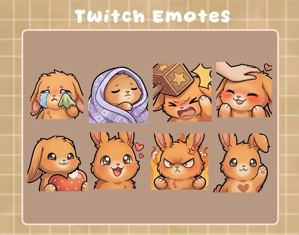 Animated Chibi Bunny Emote Package | Brown Rabbit | for Twitch Steamers