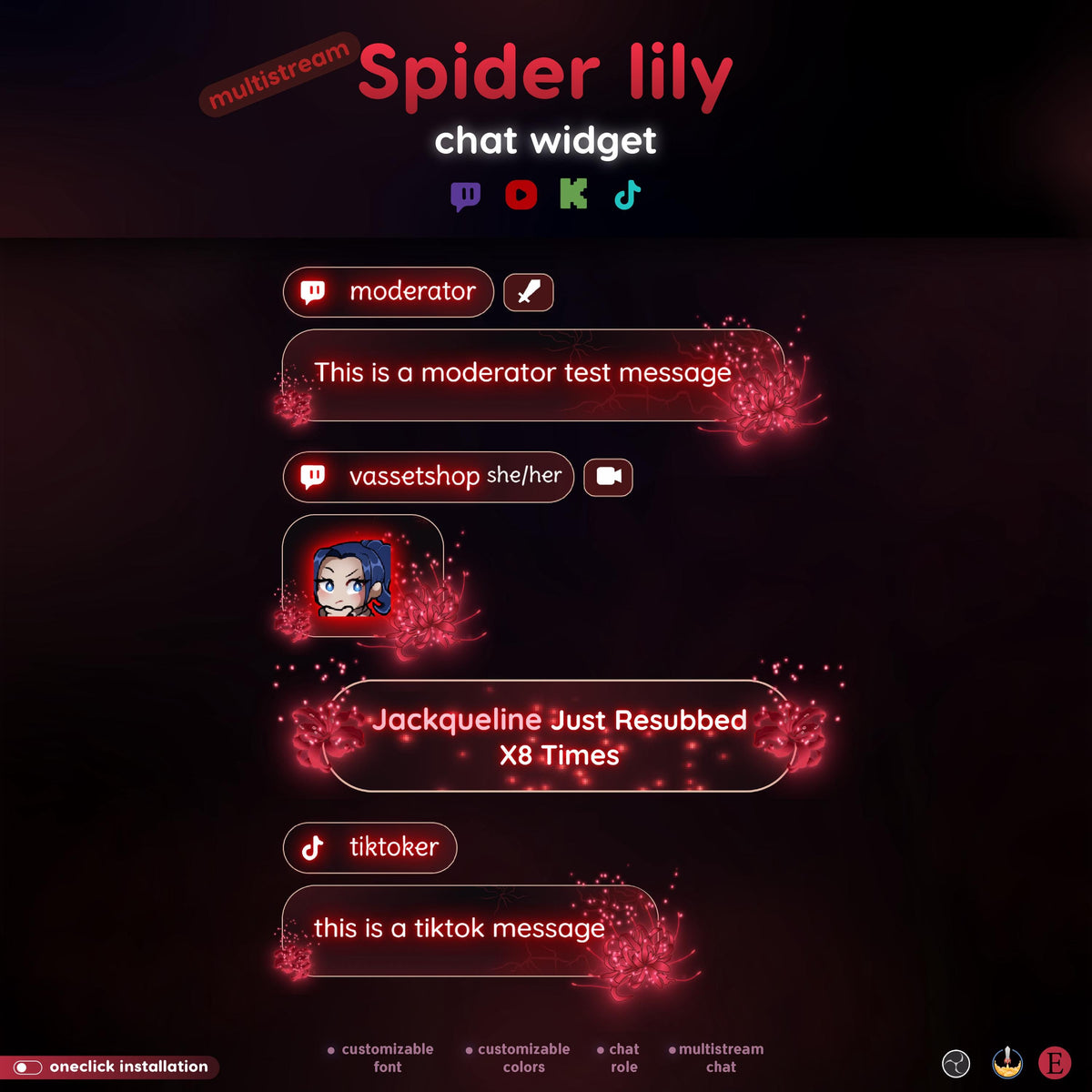 Spider Lily Red Anime Chat Widget | Multistream Overlay for OBS (Digital Download)