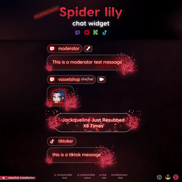 Spider Lily Red Anime Chat Widget | Multistream Overlay for OBS (Digital Download)
