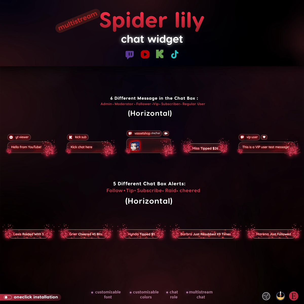 Spider Lily Red Anime Chat Widget | Multistream Overlay for OBS (Digital Download)