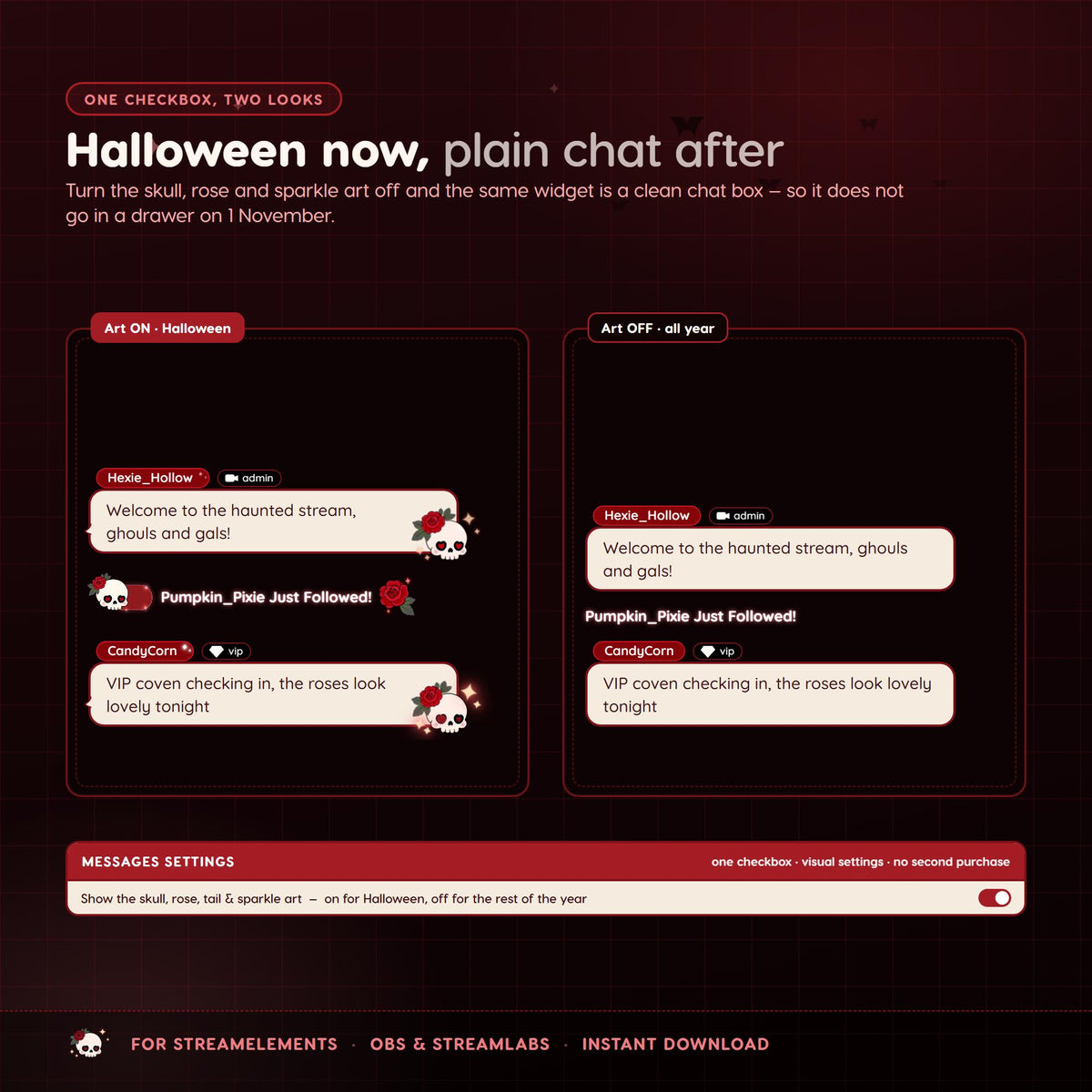Halloween Multichat Skull Widget for Twitch & Kick, Throne, Ko-fi Alerts, 7TV Emotes, StreamElements OBS