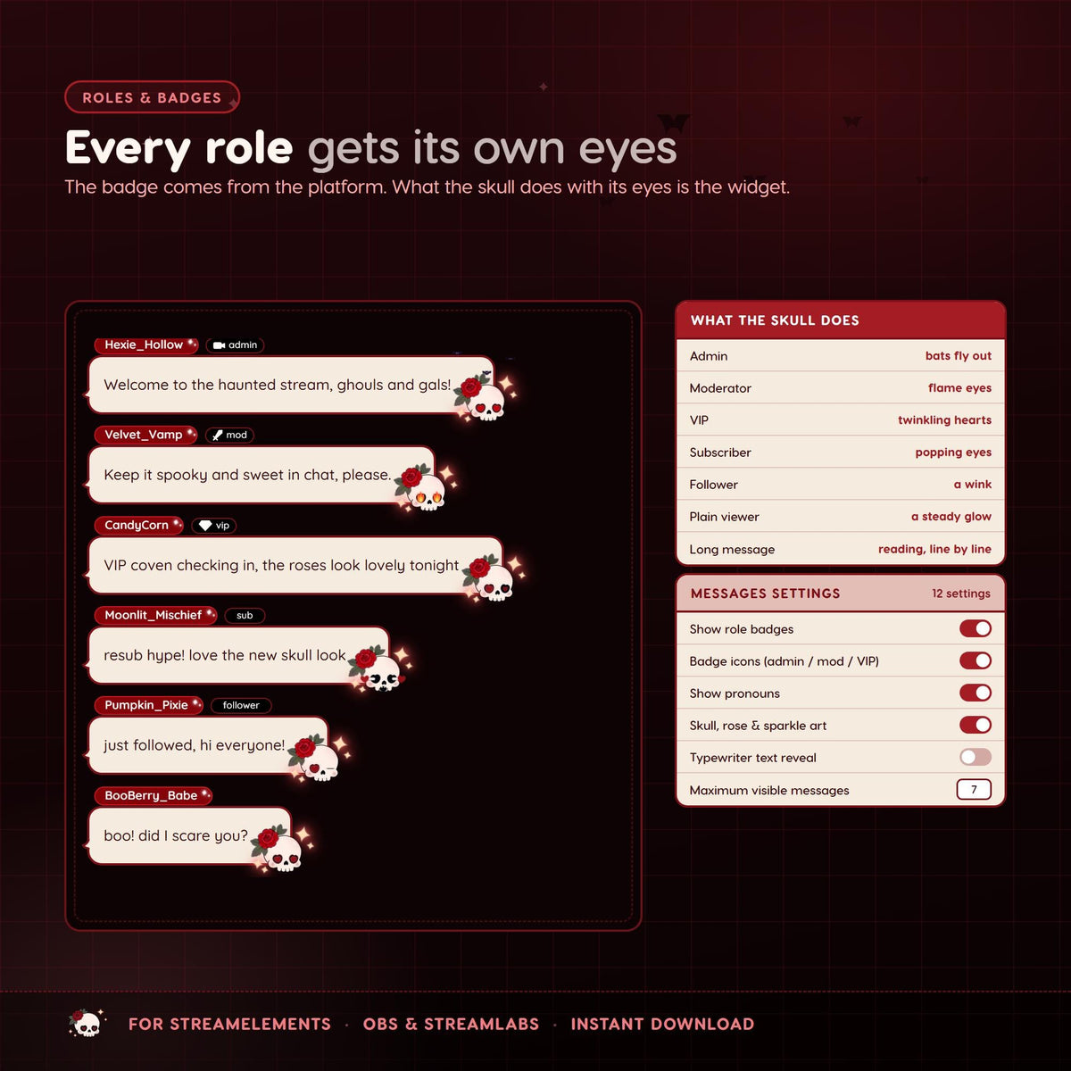 Halloween Multichat Skull Widget for Twitch & Kick, Throne, Ko-fi Alerts, 7TV Emotes, StreamElements OBS