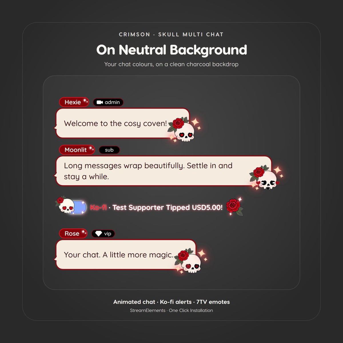 Halloween Multichat Skull Widget for Twitch & Kick, Throne, Ko-fi Alerts, 7TV Emotes, StreamElements OBS