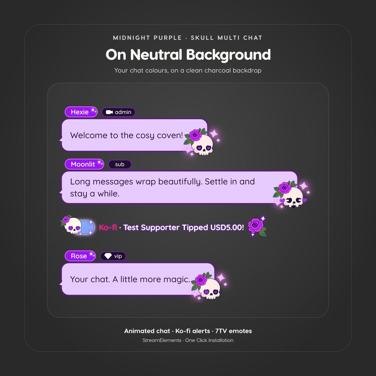Halloween Multichat Skull Widget for Twitch & Kick, Throne, Ko-fi Alerts, 7TV Emotes, StreamElements (digital download)