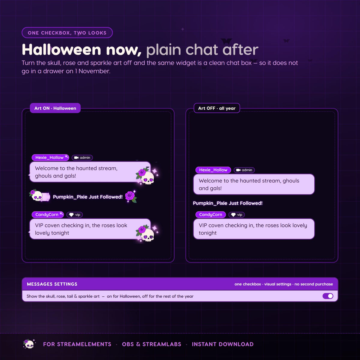 Halloween Multichat Skull Widget for Twitch & Kick, Throne, Ko-fi Alerts, 7TV Emotes, StreamElements (digital download)