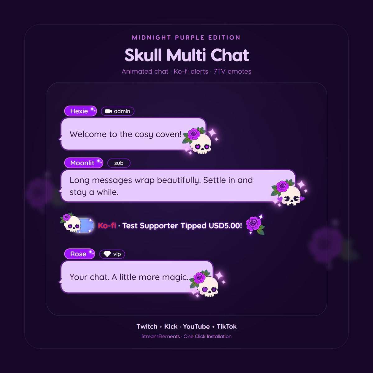 Halloween Multichat Skull Widget for Twitch & Kick, Throne, Ko-fi Alerts, 7TV Emotes, StreamElements (digital download)