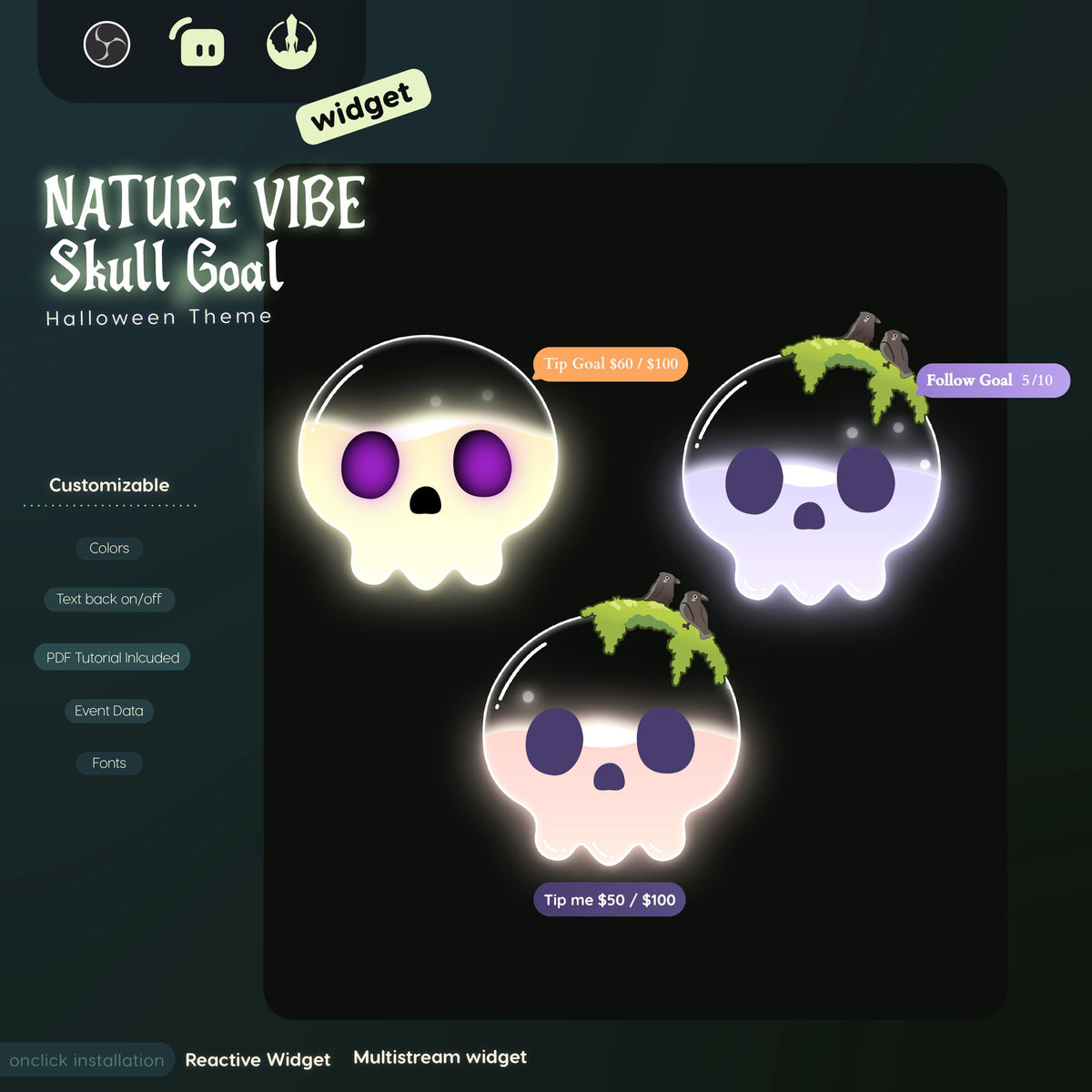 Animated Halloween Skull Goal Widget | Twitch, YouTube, Kick, TikTok Stream Overlay (Digital Download)