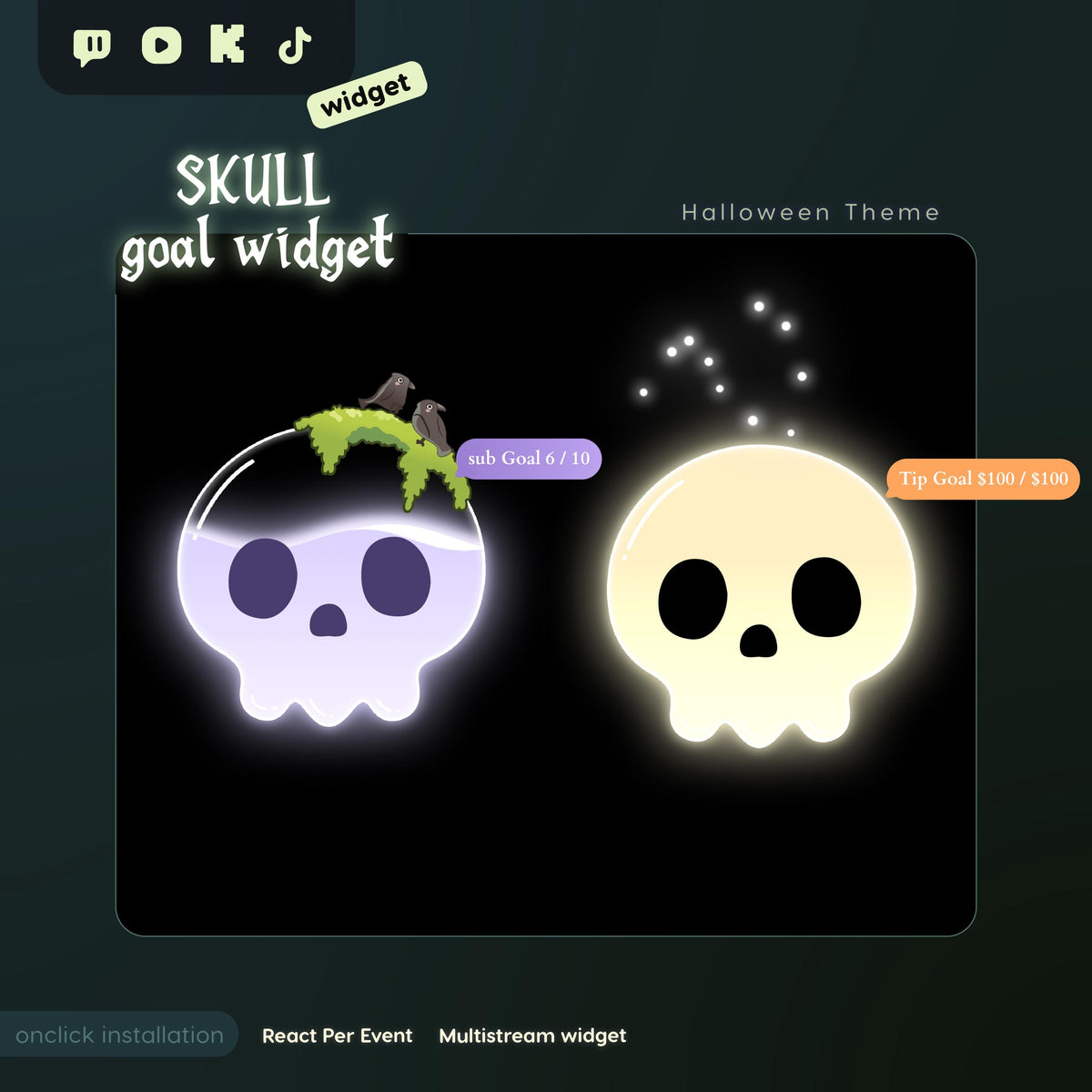 Animated Halloween Skull Goal Widget | Twitch, YouTube, Kick, TikTok Stream Overlay (Digital Download)