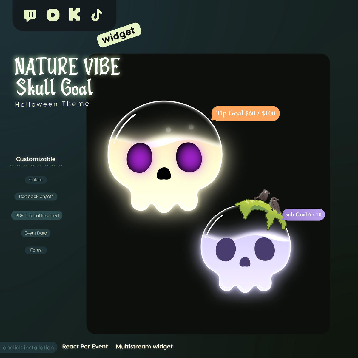 Animated Halloween Skull Goal Widget | Twitch, YouTube, Kick, TikTok Stream Overlay (Digital Download)