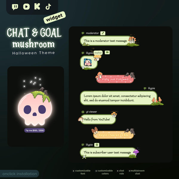 Halloween Mushroom Chat Box & Skull Goal Widget Bundle (Digital Download)
