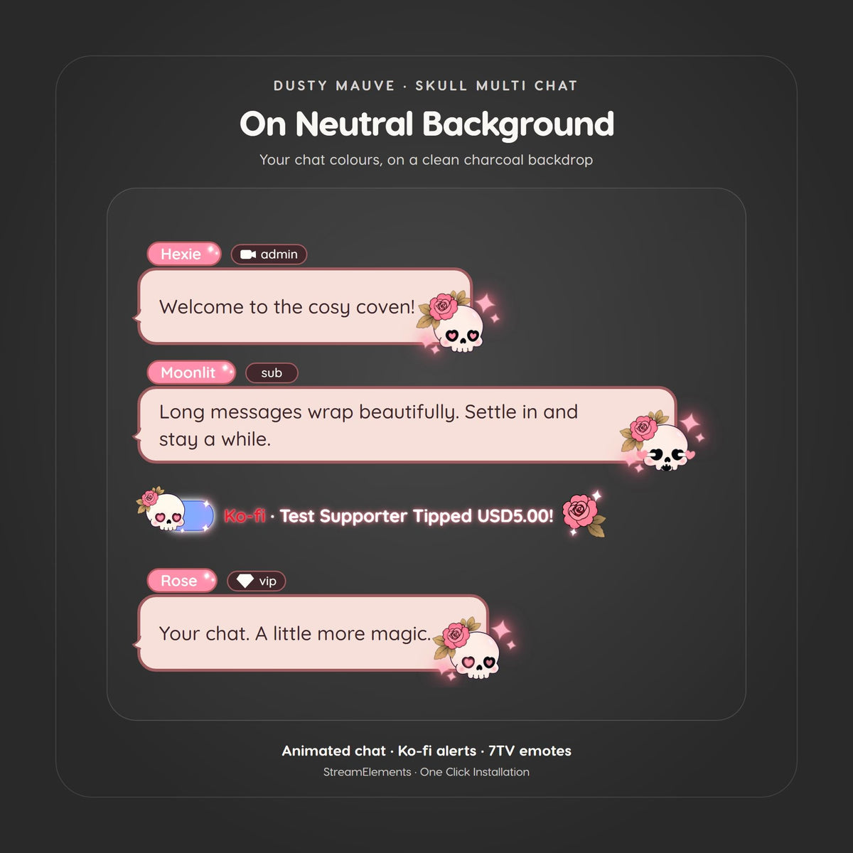 Halloween Multichat Widget for Twitch & Kick, Vertical Chat Overlay, Ko-fi Alerts, 7TV Emotes, StreamElements OBS