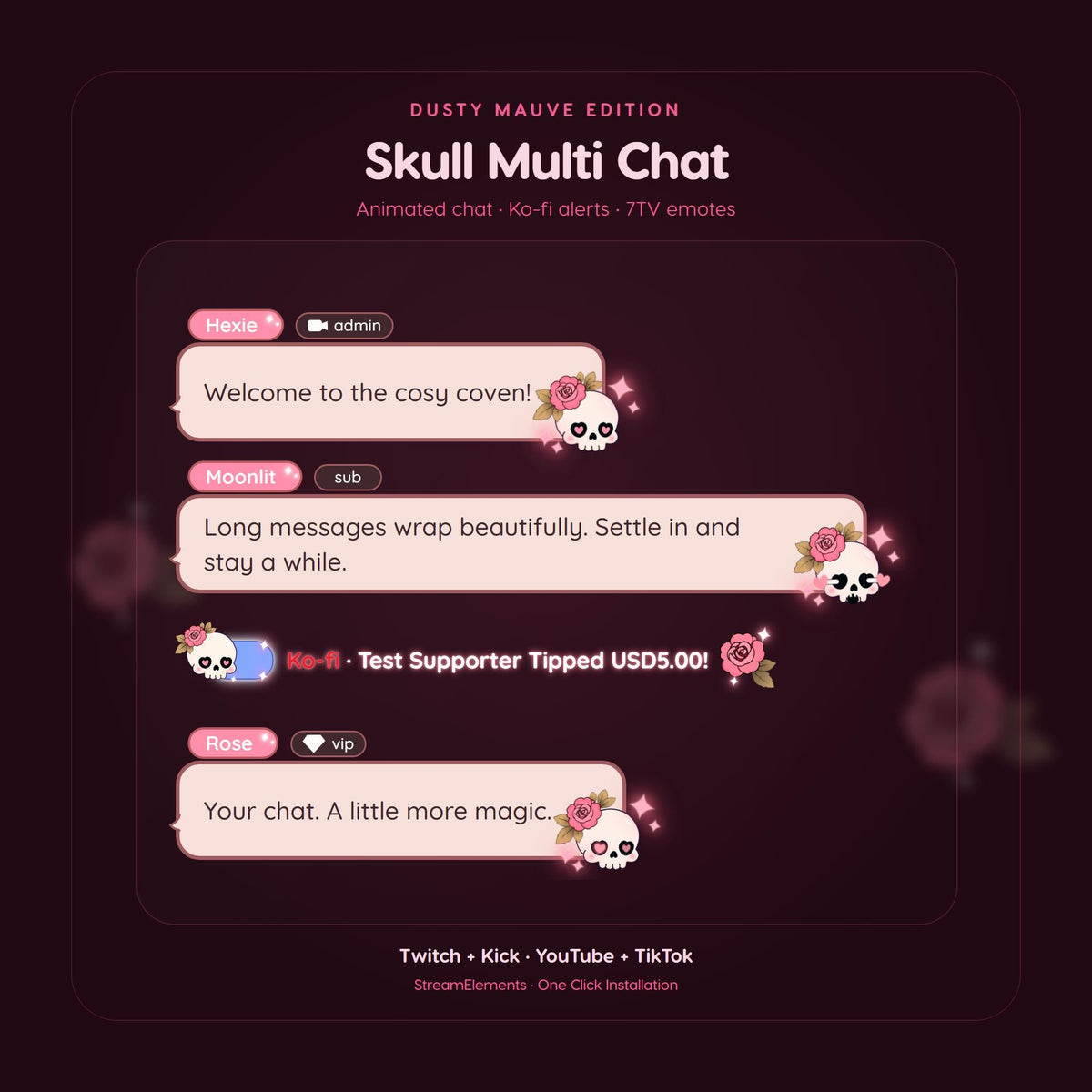 Halloween Multichat Widget for Twitch & Kick, Vertical Chat Overlay, Ko-fi Alerts, 7TV Emotes, StreamElements OBS