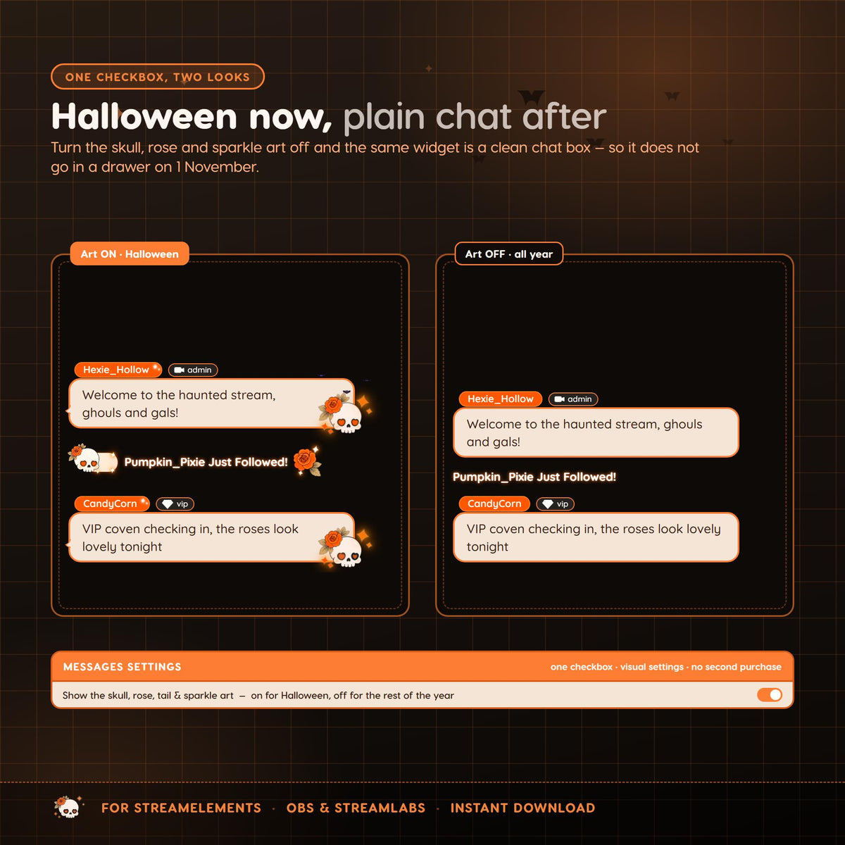 Multichat Halloween Skull Widget for Twitch & Kick, Throne, Ko-fi Alerts, 7TV Emotes, StreamElements OBS